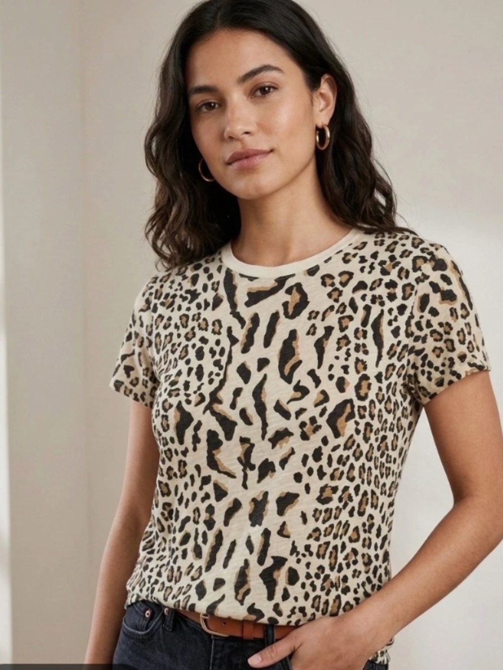 ATM Anthony Thomas Melillo Leopard Schoolboy Crewneck Tee, Size Medium